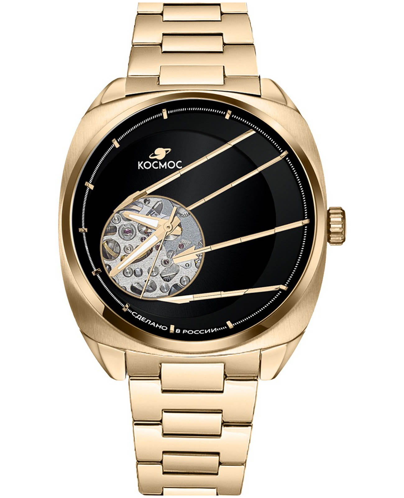 Космос Космос Спутник K 115.20.31  K 115.20.31 механические мужские часы черный циферблат, браслет нержавеющая сталь с pvd-покрытием — вид спереди